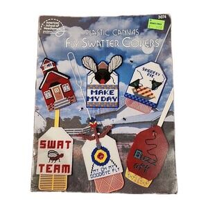 Unused FLY SWATTER COVERS 13 DESIGNS HOME DECOR PLASTIC CANVAS PATTERN BOOK